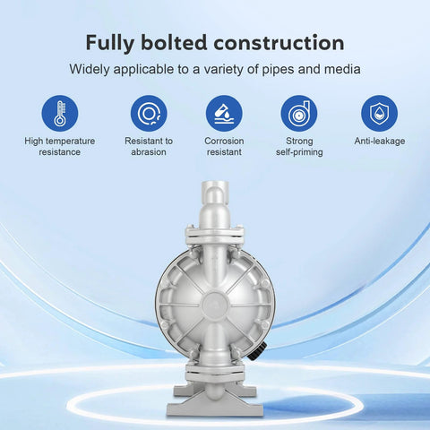 Front view of a silver air-operated double diaphragm pump with 1/2-inch outlet