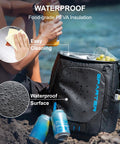 Backpack Cooler Insulated Leakproof Fits 33 Cans With Dual Insulated Compartments shown in beach setting, easy clean, waterproof