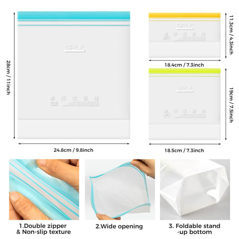 24 Pack Reusable Food Storage Bags Dishwasher Safe Microwave Safe BPA Free Freezer Bags For Easy Meal Prep And Fridge Organization