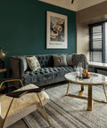 Living room with Emerald Dark Skin Peel And Stick Wallpaper Self Adhesive Wall Covering for Renters and modern furniture