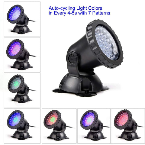 Underwater Pond Lights Set Of 6, Colorful Submersible LED Spotlight With IP68 Waterproof, 36 LED Per Light, displaying color modes