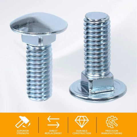 Chrome Bumper Bolts Kit 7/16 Carriage Bolts With Capped Round Heads Ford 7/16-14x1-1/4 close-up view