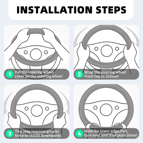 Installation steps for Premium Black Leather Steering Wheel Cover, Hella Soft Non Slip Grip for 14.5 to 15 inches.