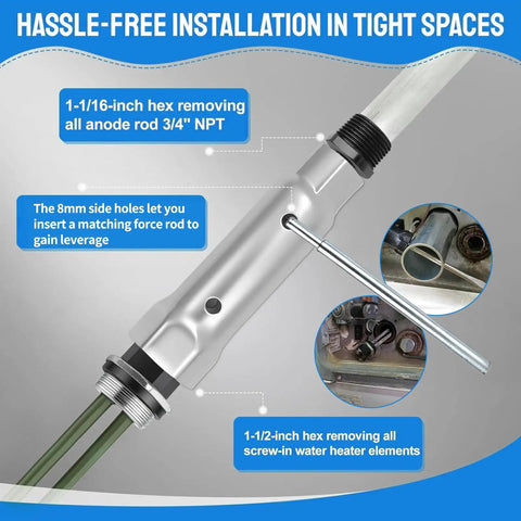 Heavy Duty Rv Water Heater Element Knockout Replacement Heating Rod with installation tool for tight spaces.