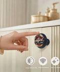 Hand touching 4 Pack Fresh Brewed Coffee Cabinet Knobs Acrylic Round Drawer Pulls For Dresser Cupboard Doors Handles Open Daily Self Serve Cafe Vibe Coffee Bar Decor Accent