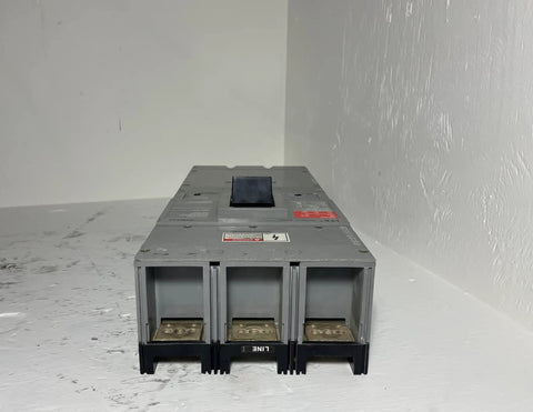 Heavy Duty Three Pole Jd Frame Circuit Breaker Rated At 350 Amps And Six Hundred Vac viewed from the rear with terminals exposed.