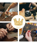 Dope Vintage Style Crown Charms Set with 50 Pcs Alloy Gold Tone Pendants, shown in various jewelry-making settings