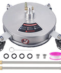 14 Inch Pressure Washer Surface Cleaner With 4 Wheels Heavy Duty Stainless Steel Accessory For Driveways Sidewalks And Patios 4000 PSI One Quarter Inch Quick Connector Includes 2 Extension Wand Attachments