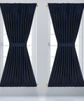 Beefy Heavy Duty Brass Curtain Rod Brackets With Screws, 4 Pairs 8 Pieces, Swivel End Sash Mounts For Doors And Windows Sidelights Easy Install Solid Metal Curtain Rod Holders You'll Actually Use. Brass brackets holding navy curtains on two windows.
