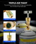 R134a Can Tap Puncture Style Refrigerant Dispenser With Tank Adapter For Quarter Inch And Half Inch Hoses shown with precision threading and O-rings.