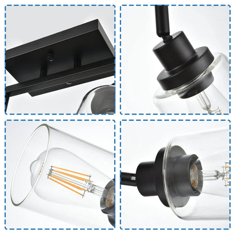 Three Light Black Vanity Light Bar With Rotating Track Heads And Clear Glass Shade 20.5 Inch Ceiling Fixture details