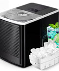 Countertop Bullet Ice Maker Chilling Out In 6 Minutes With 27 Lbs Daily Yield, sleek black design with ice cubes and a drink