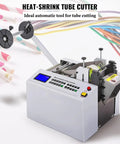 Heavy Duty 600W Heat Shrink Tube Cutter With Micro Computer Control For High Precision Slicing Rubber Plastic Pipes And Cables Up To Nineteen Twenty Millimeters Wide in use with colorful tubes.