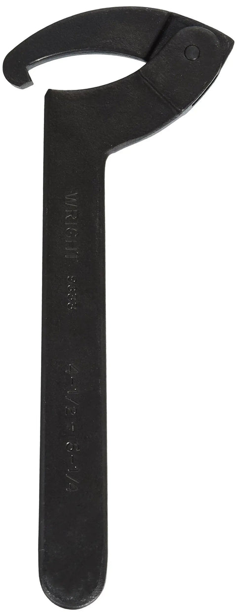 Adjustable Hook Spanner Wrench 4.5 To 6.25 Inches, Heavy Duty Black Finish with wide jaw, angled view of rugged tool.