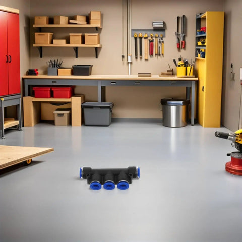 Top Notch 8 Piece Pneumatic Push To Connect Fittings Kit for Air Hose Quick Connectors Ideal For Industrial Automation With High Precision And Temp Resilience For Extreme Conditions black plastic fitting on workshop floor