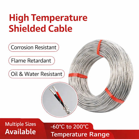 Top Shelf Heavy Duty Four Core Fep Shielded Cable Featuring Stranded Silver Plated Copper Conductors Built To Handle Extreme Heat And Cold Up To Two Hundred Degree Celsius Daily, displayed in a coil with insulation details.