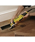 Using Oscillating Tool With 3 Amp Corded Motor, Quick Change Attachments for cutting wooden floor by wall