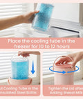 Portable Breast Milk Storage Bottle Smart Temperature Display 20 Oz Insulated Chiller Pink showing cooling tube setup instructions.
