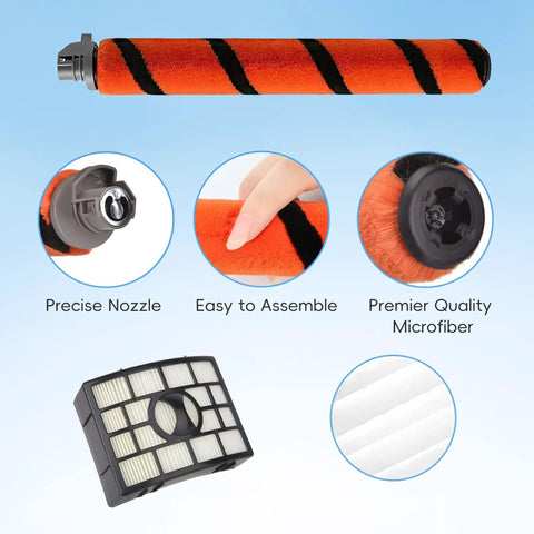 Replacement Brush Roll and Foam Filter Kit for Shark Apex DuoClean Vacs with microfiber roller and HEPA filter