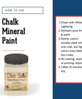 Chalk Mineral Furniture Paint in Drop Cloth, 32oz, matte linen white finish bottle with usage instructions on the side