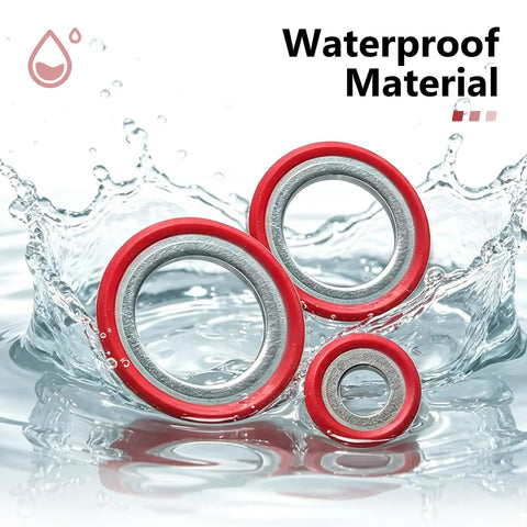 Heavy Duty AC Compressor Port Seal Washers 30 Piece Set High Heat Resistant Leak Proof Cooling Gaskets in water splash.