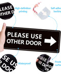 2 Pack Please Use Other Door Sign With Left Right Arrow Self Adhesive Weatherproof Vinyl Entrance Sticker, features details.
