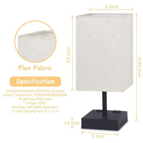 Three Color Touch Table Lamp With Dimmable Brightness And 2700K 4000K 5000K Color Temperature USB Ports And AC Outlets Black Base Beige Shade Bedside Nightstand Light With Bulb Included Easy Tap Control To Set The Mood