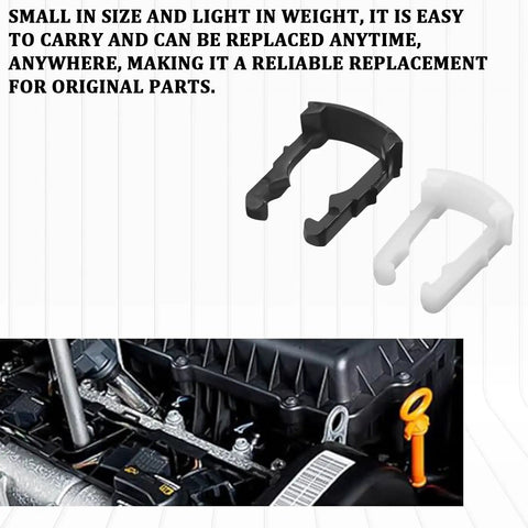 Ford Fuel Line Clips Kit 30 Pack Plastic Retainers For Three Eighths And Five Sixteenths Inch Fuel Hoses shown next to an engine.