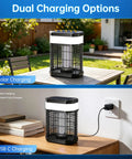 4 In 1 Bug Zapper Outdoor Portable And Rechargeable Mosquito Killer With 5000mAh Battery shown solar charging on a patio table.
