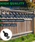Heavy Duty Stainless Steel Lag Screws With Flat Washers 12 Pack One Quarter Inch By Four Inch Black Hex Head Wood Screws 304 Stainless 18 8 Corrosion Resistant With Black Oxide Coating For Decks Fences And Outdoor Projects visible with fencing