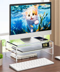 Clear Acrylic Monitor Stand Riser 2 Tier Up To 5.12 Inches High For Laptop And PC Desk Organizer with monitor and accessories