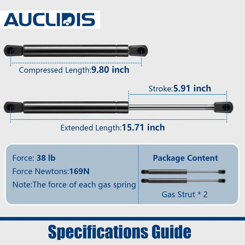 Specifications of 16 Inch Gas Strut Lift Support For Camper Shells And Truck Toppers, Heavy Duty 38lb 169N Lift Assist