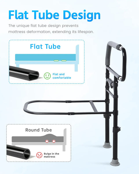 Flat tube design of Bedside Safety Rail for Seniors and Recovery Adjustable Bed Assist Rail with Retractable Height.
