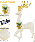 Lighted Outdoor Reindeer Family Set For Christmas 3 Piece Yard Decor with 230 Warm White LEDs 64 Inch Buck with Gold Flower