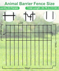 Diagram showing specifications of No Dig Garden Fence 27 Ft Long With 20 Panels 13 Inch High Rustproof Metal Stakes.