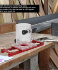 Zunate wood trimmer router base with red aluminum frame and clear acrylic mounting block, black adjustment knob