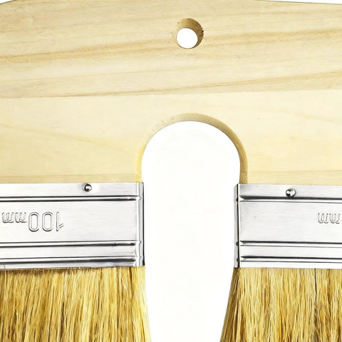 Close-up of Double Bristle Limewash Brush For Brick Walls and Exterior Surfaces highlighting wooden handle and bristles