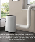 Flexible AC Exhaust Hose For Portable Air Conditioners, 5.9 Inch Diameter, Extendable Up To Eighty Inches, installed on a unit.