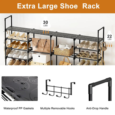 Extra Large 4 Row 10 Tiers Metal Shoe Rack Heavy Duty Organizer For Closet Entryway Garage Holds 72 To 80 Pairs Of Kicks