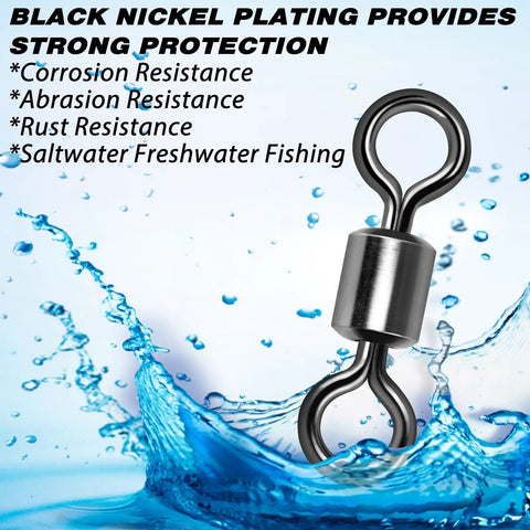 40 Pack Saltwater Barrel Swivels For Big Water Fishing With Stainless Rings And Black Nickel Finish Offshore Tackle Rolling Swivel For Flounder And Shark Rigs Lures Leaders And Line Connectors Size Eight Zero, black nickel swivel