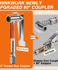 90 Degree Grease Gun Coupler with No Fuss 360 Degree Swivel Quick Release 12000 PSI Fitting for All Grease Guns One Eighth Inch NPT