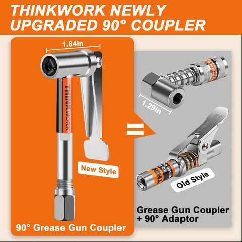 90 Degree Grease Gun Coupler with No Fuss 360 Degree Swivel Quick Release 12000 PSI Fitting for All Grease Guns One Eighth Inch NPT