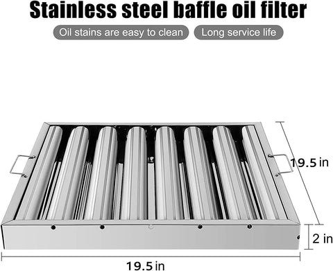 Six Pack 19.5 By 19.5 Inch 430 Stainless Steel Hood Filters With 7 Grooves And Dual Side Handles For Easy Install