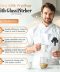 Milk Frother With Glass Pitcher Handheld Battery Operated Foam Maker For Coffee Latte Cappuccino Hot Chocolate Dressing Easy To Use