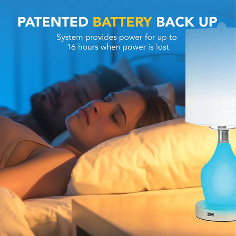 Emergency Battery Back Up Table Lamp With USB Charging And Color Changing Base, Safe Night Light For Nursery And Bedroom, Cozy Vibe Decor Lamp That Looks Great And Keeps You Powered Up During Outages