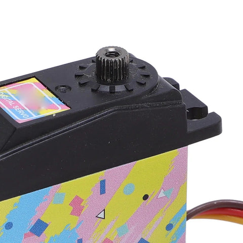 Heavy Duty 35KG Digital RC Servo Motor With Slick Metal Gear Steering In Beast Mode Control, showing top view and connectors.