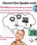DIY Bluetooth Speaker Box Kit With Laser Cut Wood Case Build Your Own Portable Sound System No Soldering Required Includes Dual Channel Bluetooth Amplifier And 2 Inch Subwoofers For Science, STEM Learning For Kids, Teens And Adults diagram with child thinking.
