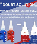 Two WAN2TLK thread-lock bottles, blue (medium strength) and red (high strength), 50 ml each