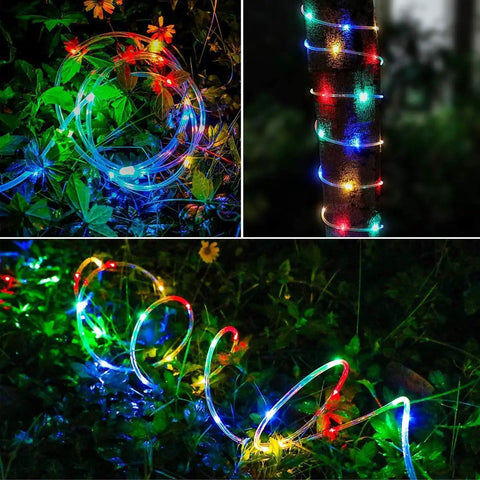 Colorful Solar Rope Lights 40 Ft 120 LEDs Multi Color Fairy Lights With 8 Modes For Outdoor Garden Patio Party Decoration