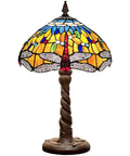 Grapefruit Orange Dragonfly Tiffany Style Table Lamp For Small Spaces Reading Desk Light 12 Inch Shade And 20 Inch Tall Handcrafted Resin